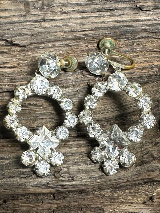 Vtg Screw Back Rhinestone Earrings