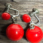 VTG RED LUCITE BALL SCREW BACK EARRING