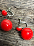 VTG RED LUCITE BALL SCREW BACK EARRING