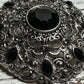 VTG SILVERTONE FILIGREE BROOCH BLACK STONES