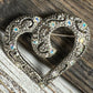 VTG SILVERTONE FILIGREE RHINESTONE HEART BROOCH
