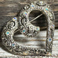VTG SILVERTONE FILIGREE RHINESTONE HEART BROOCH