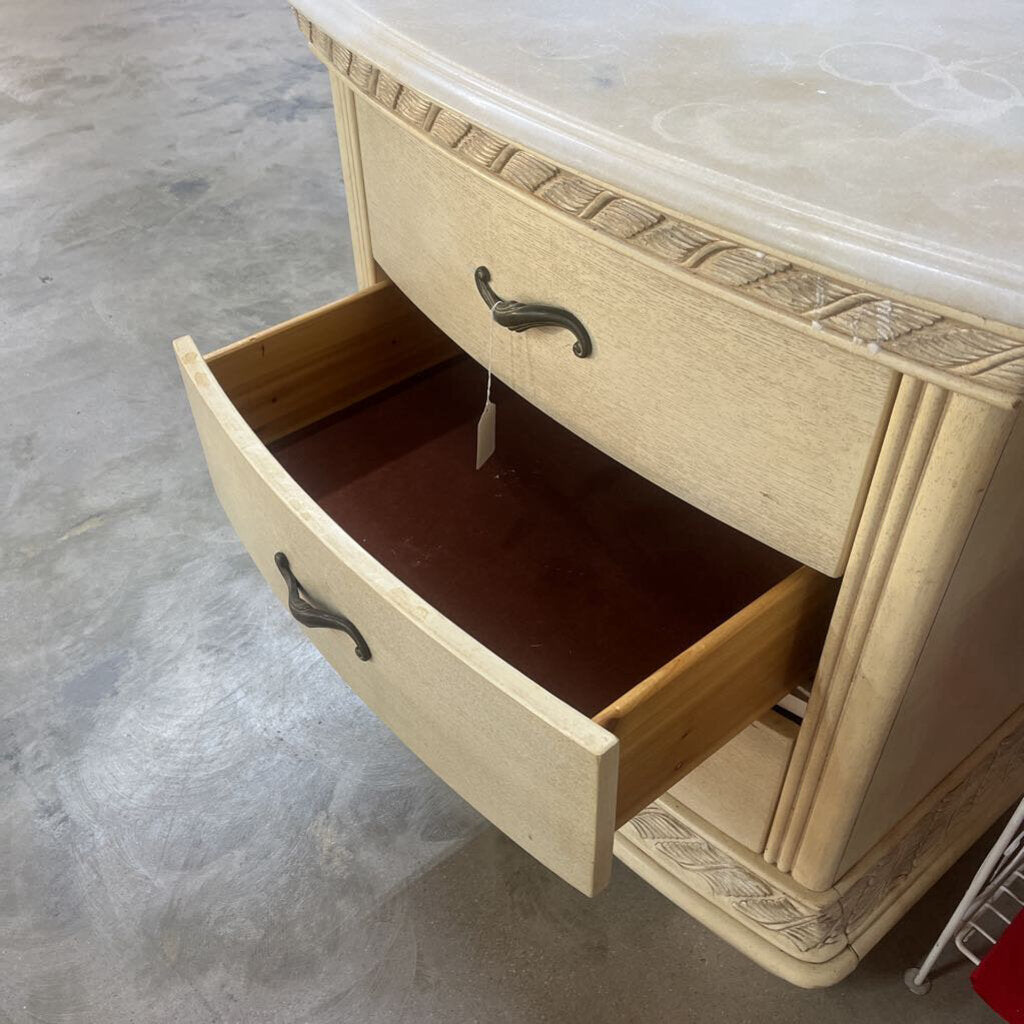 White Stone Top Three Drawer Nighstand