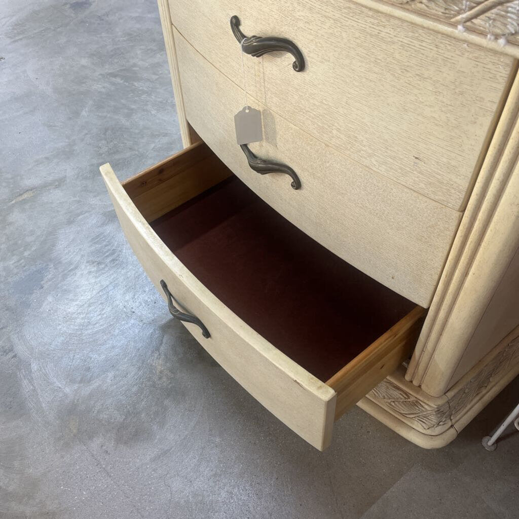 WHITE STONE TOP THREE DRAWER NIGHSTAND