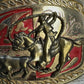 Riding Cowboy Goldtone Red Enamel Buckle