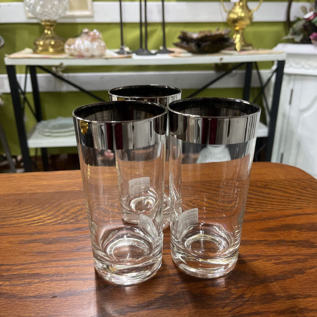 MCM SET/3 SILVER BAND HIGHBALL GLASSES
