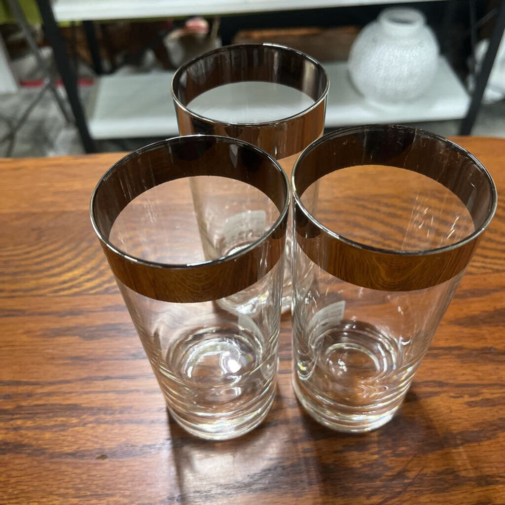 MCM SET/3 SILVER BAND HIGHBALL GLASSES