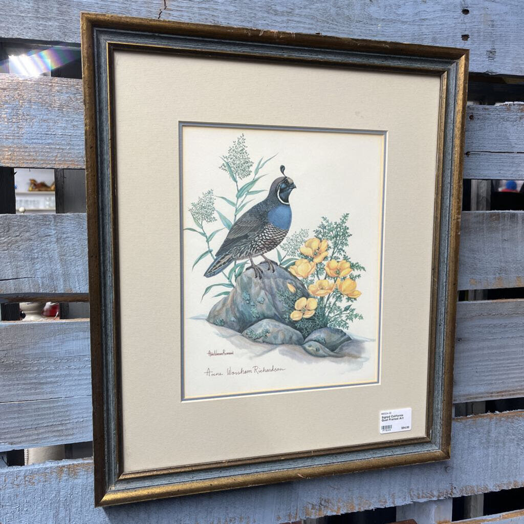 Signed California Quail Framed Art