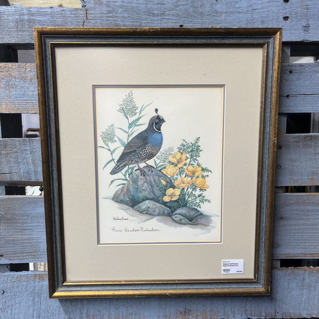 Signed California Quail Framed Art