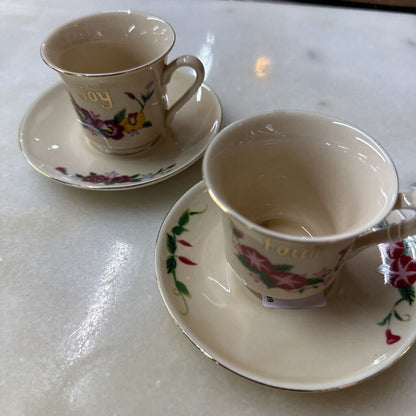 4 pc Small Cup & Saucer Set 2 + 2