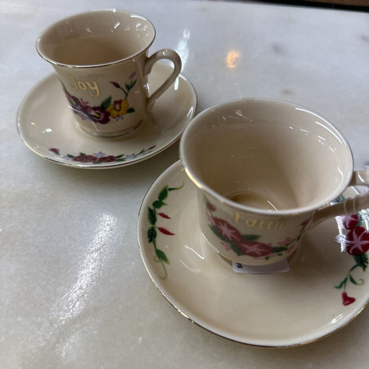 4 pc Small Cup & Saucer Set 2 + 2