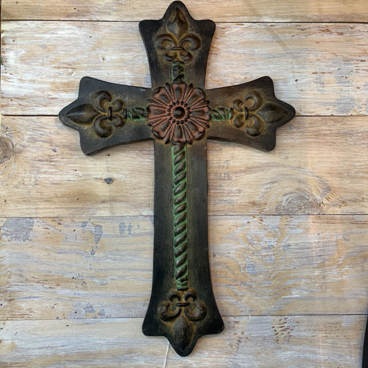 French Tuscany Fleur De Lis Metal Cross