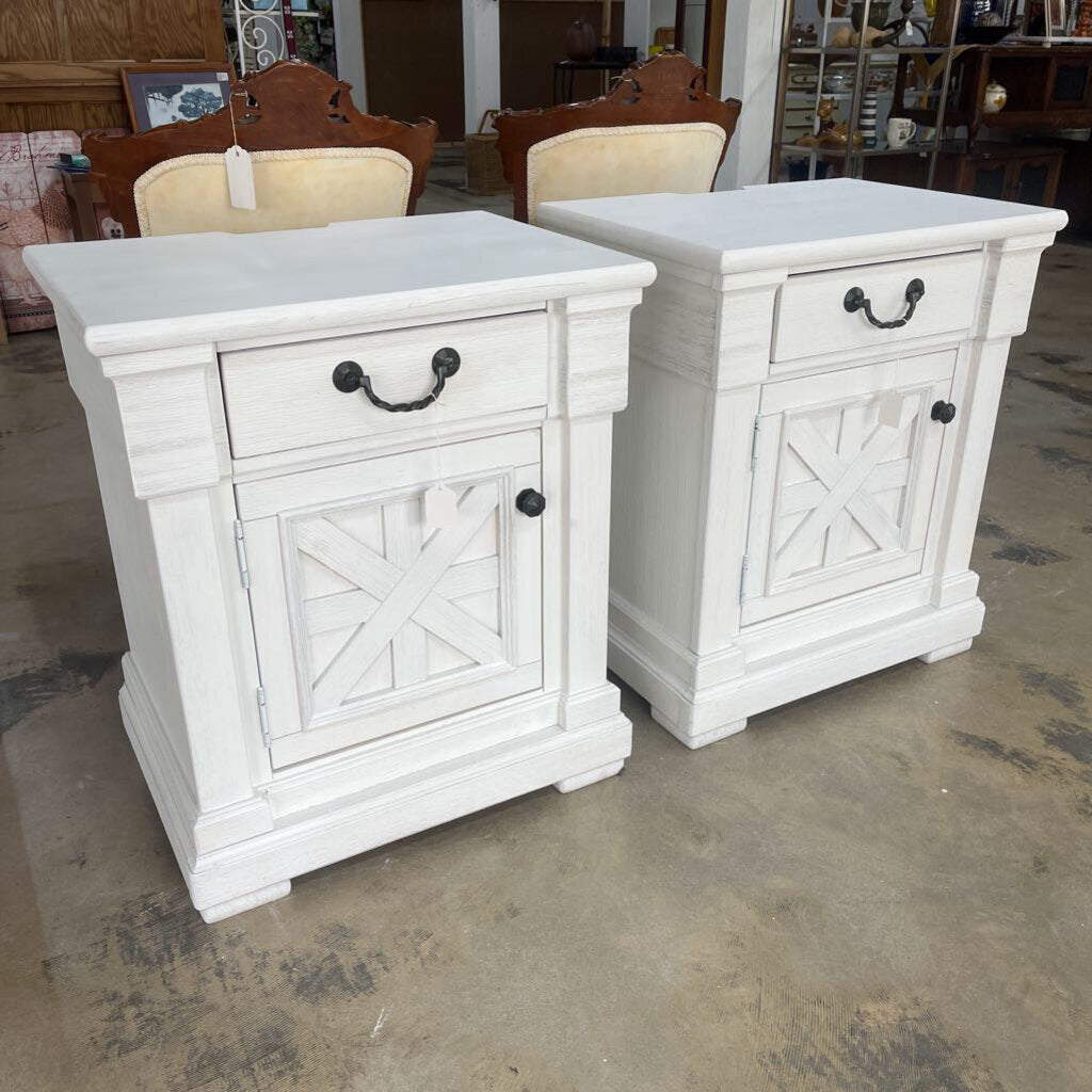 Pair of White Farmhouse Nightstands