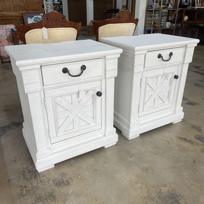 Pair of White Farmhouse Nightstands
