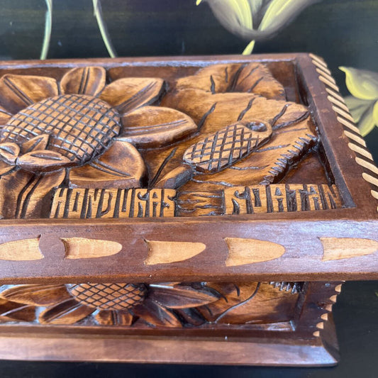 Hand Carved Wooden Box Honduras #242