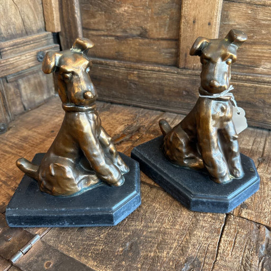PAIR OLD TERRIER BRONZED BOOKENDS