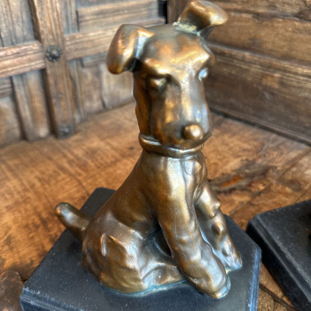 PAIR OLD TERRIER BRONZED BOOKENDS