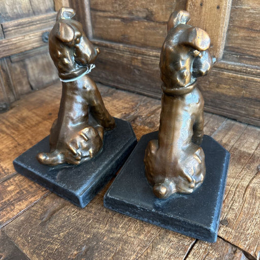 PAIR OLD TERRIER BRONZED BOOKENDS