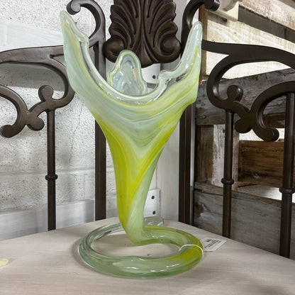 MID CENTURY BLOWN ART GLASS YELLOW TULIP VASE