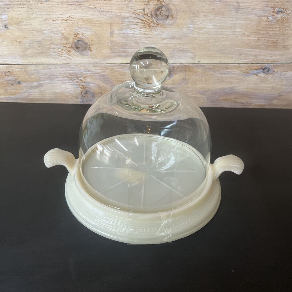 FIRE KING IVORY TRIVET GLASS PASTRY DOME 2 PC
