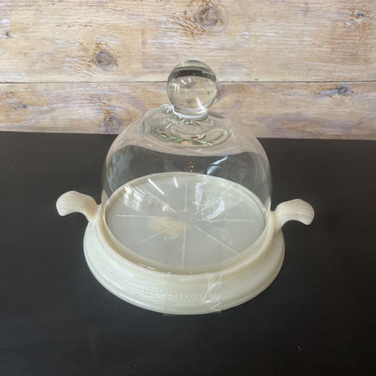 FIRE KING IVORY TRIVET GLASS PASTRY DOME 2 PC