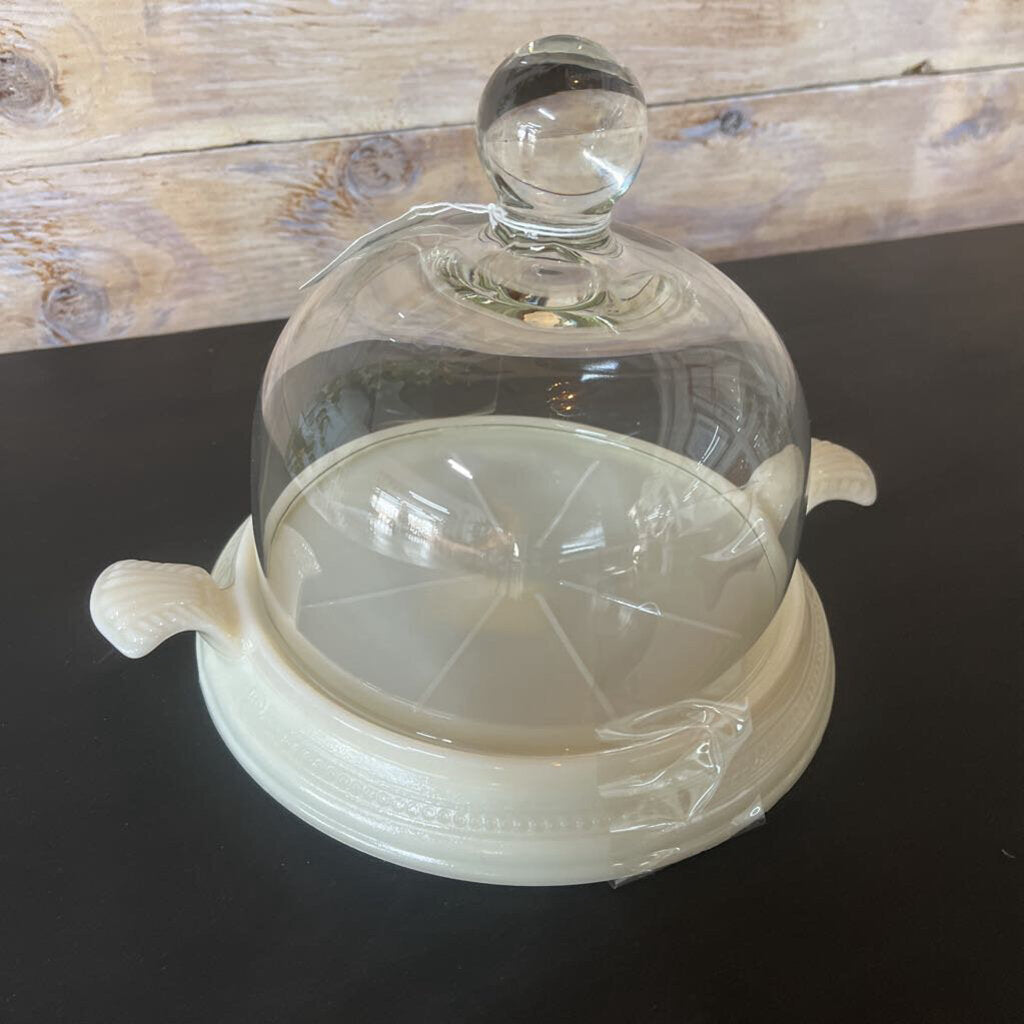 FIRE KING IVORY TRIVET GLASS PASTRY DOME 2 PC