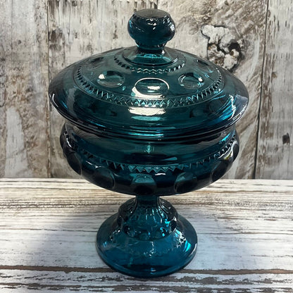 RIVERA BLUE COLONY39 THUMBPRINT CANDY DISH W/LID