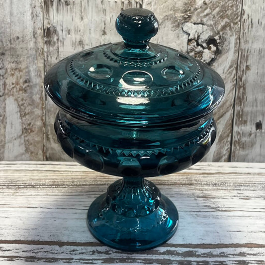 RIVERA BLUE COLONY39 THUMBPRINT CANDY DISH W/LID