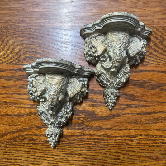 Pair Small Elephant Wall Shelves