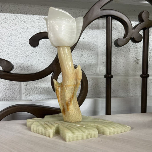 Vtg Carved Onyx Marble Tulip Candleholder