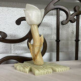 Vtg Carved Onyx Marble Tulip Candleholder