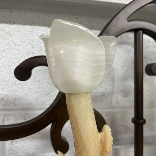 Vtg Carved Onyx Marble Tulip Candleholder