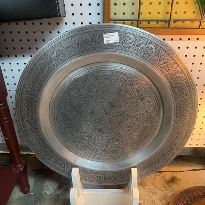 22" satin nickel round tray
