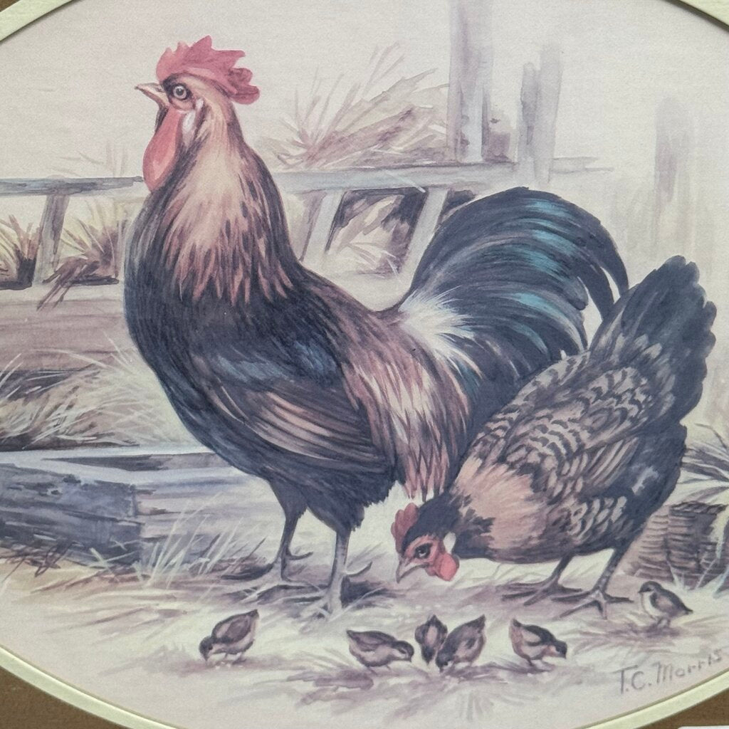 SIGNED MORRIS ROOSTER & HEN FRAMED ART