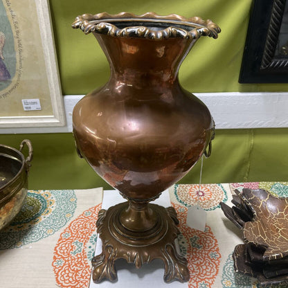 HEAVY OLD COPPER BRASS FOOTED URN AS IS