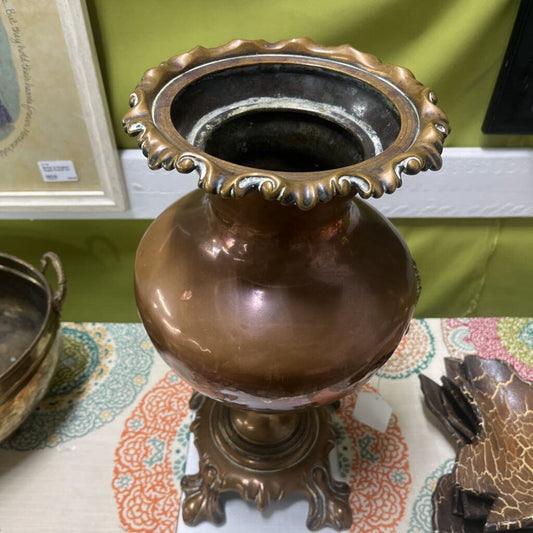 Heavy Old Copper Brass Footed Urn AS IS
