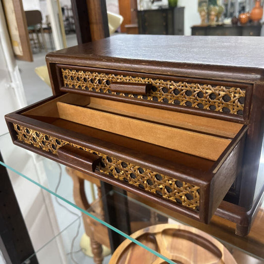 Wood & Rattan 3 Drawer Jewelry Box