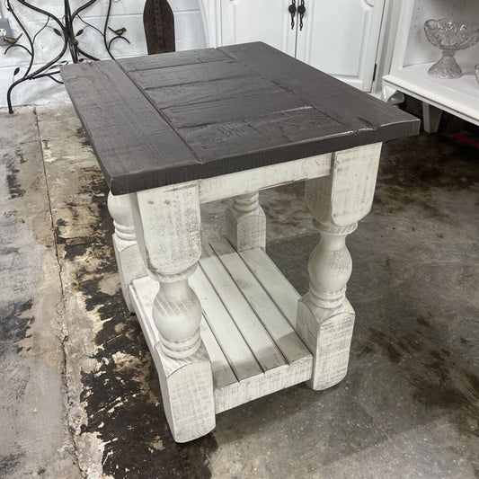 WHITE WOOD STONE SIDE TABLE