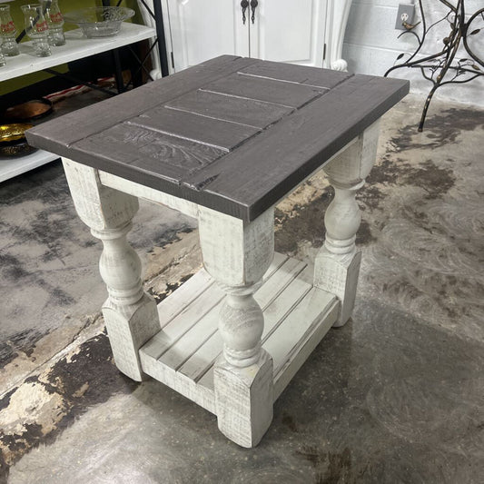 WHITE WOOD STONE SIDE TABLE