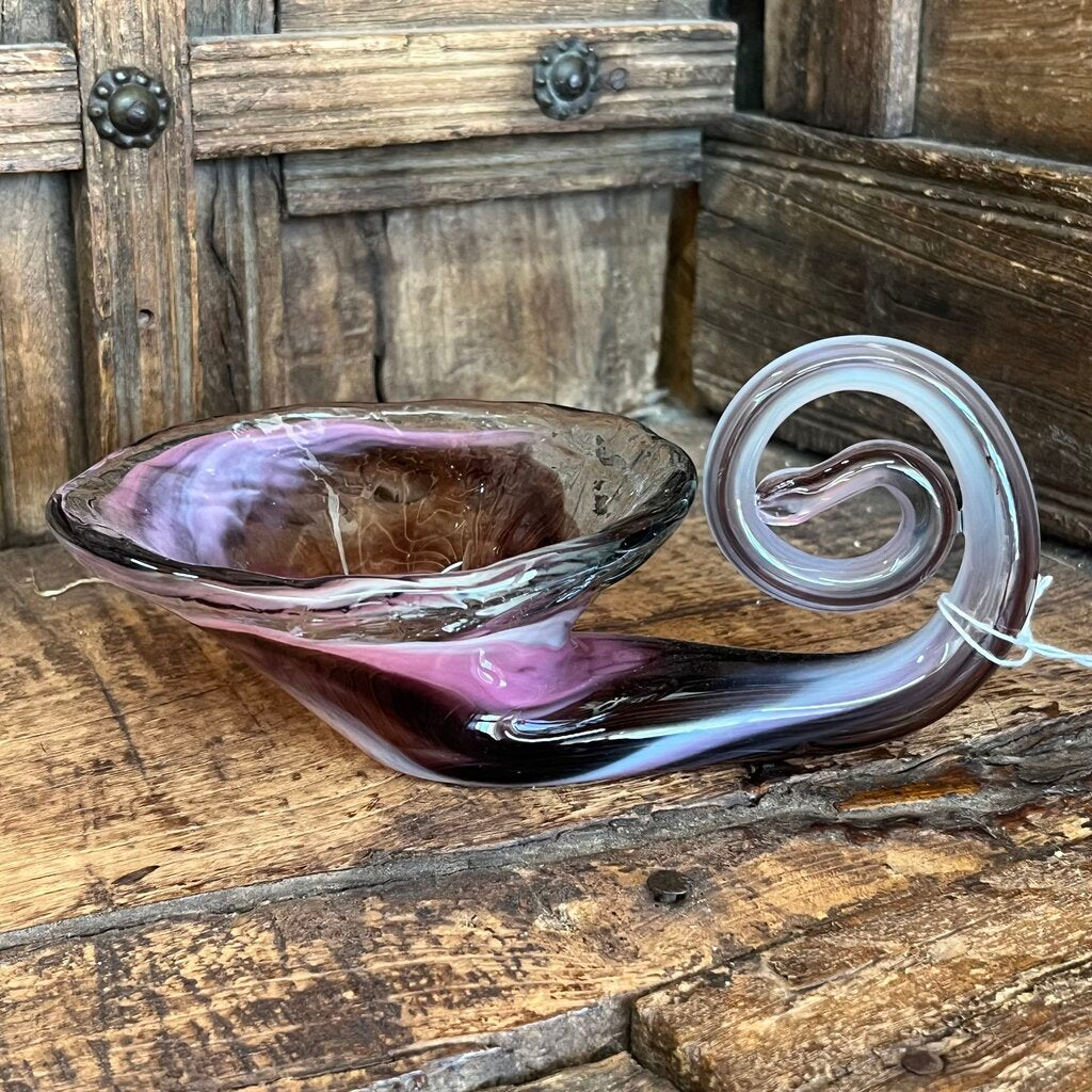 MCM SMALL PURPLE SWIRL ART GLASS SWANISH VASE