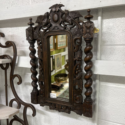 ANTIQUE OAK OLD BARLEY TWIST MIRROR