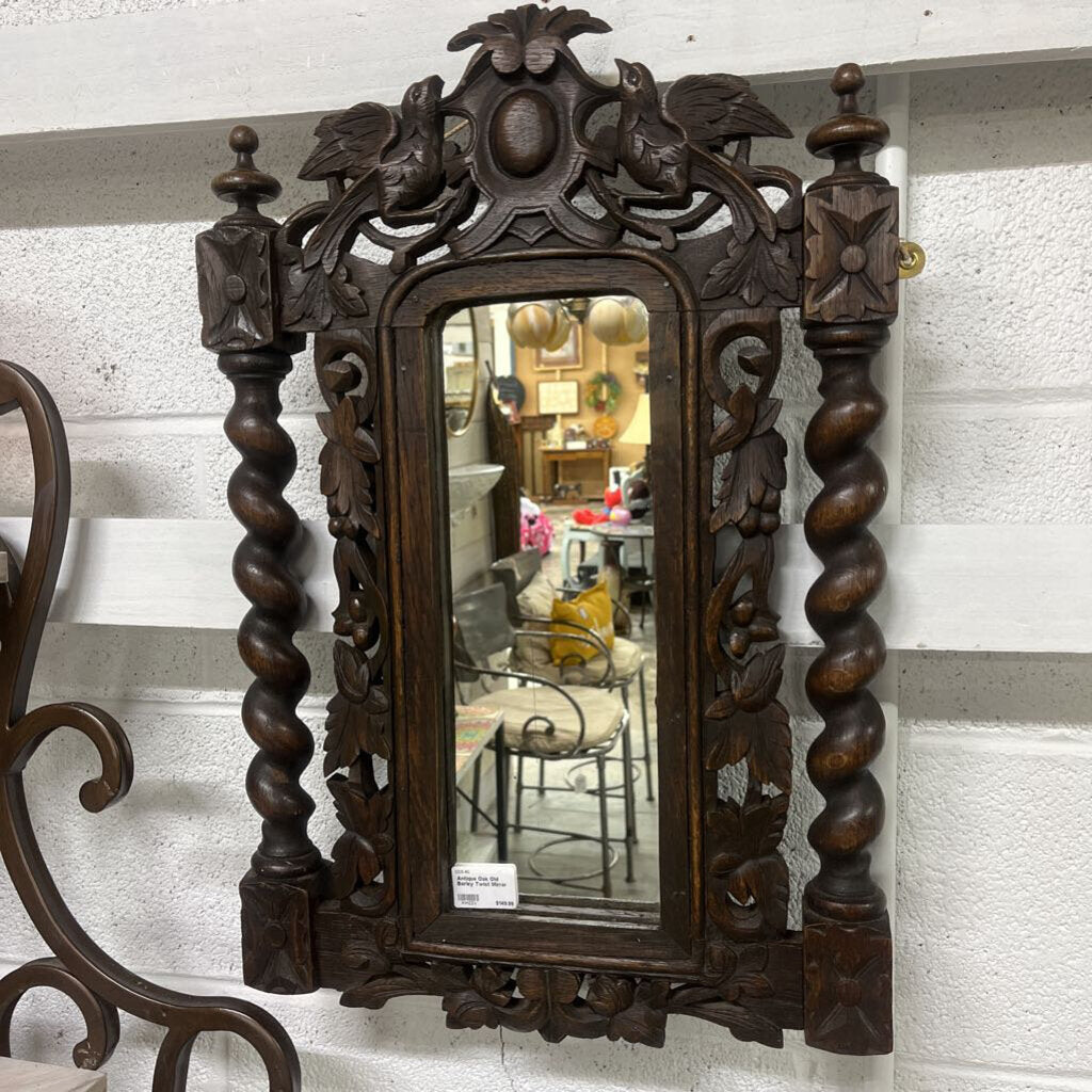 ANTIQUE OAK OLD BARLEY TWIST MIRROR