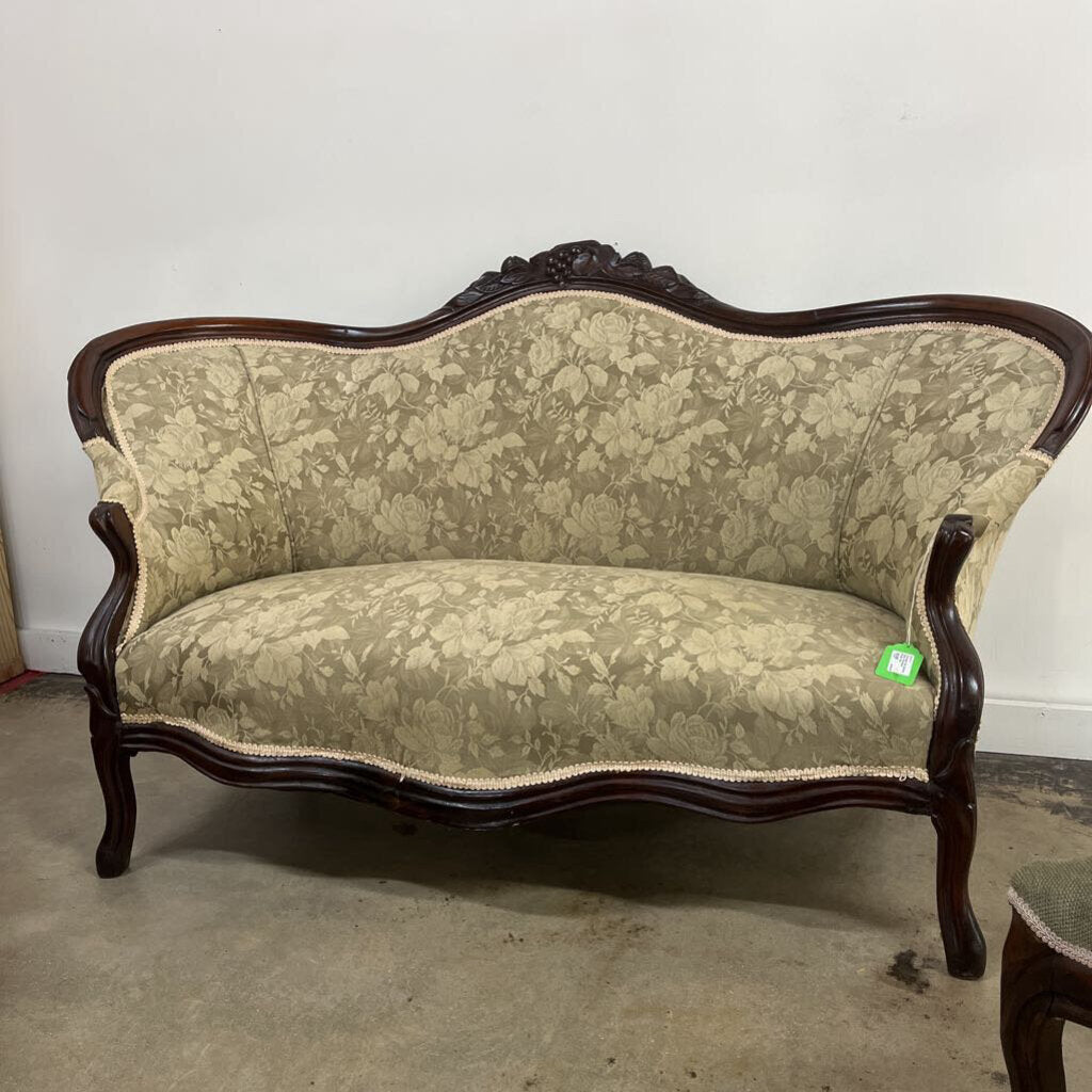 Victorian 3pc Settee Chair Ottoman Parlor Set