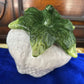 Vtg White Strawberry Cookie Jar Green Lid