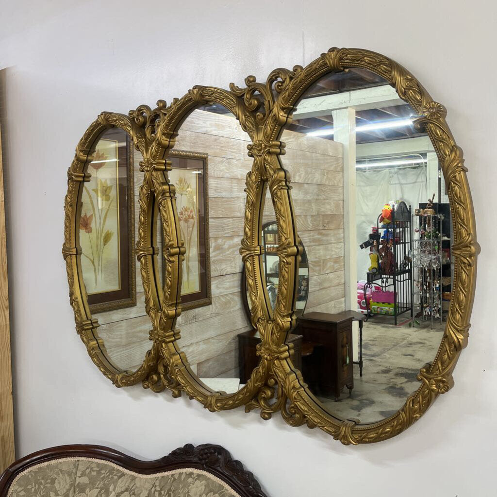 TRIPLE RING HOLLYWOOD REGENCY GOLD MIRROR