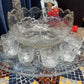 TIFFIN FRANCISCAN BULLSEYE PUNCH BOWL, CUP SET, AND UNDERPLATE. SOLD AS A SET. TWELVE CUPS