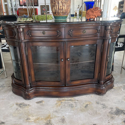 BOWFRONT BUFFET STONE TOP GLASS DOORS