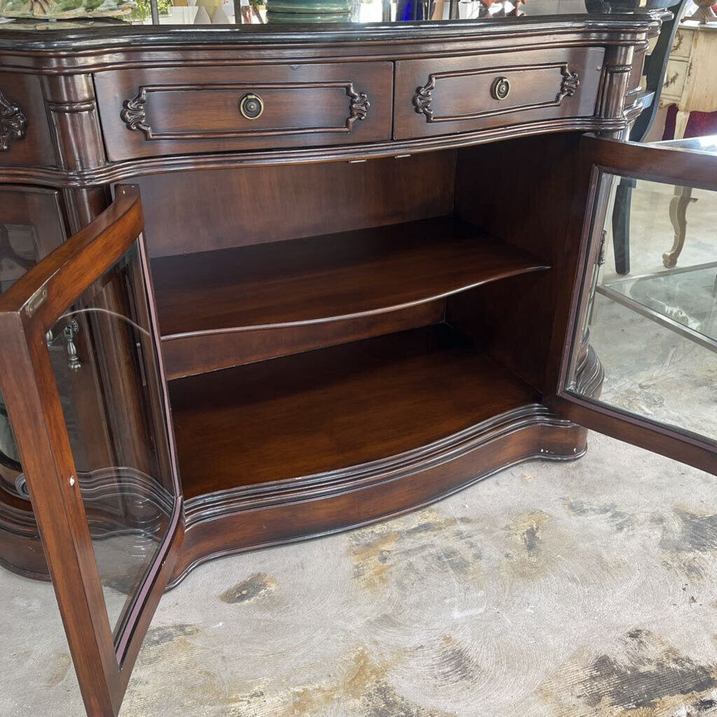 BOWFRONT BUFFET STONE TOP GLASS DOORS
