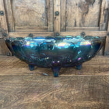 Iridescent Peacock Blue Carnival Glass Oval Bowl