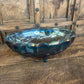 Iridescent Peacock Blue Carnival Glass Oval Bowl